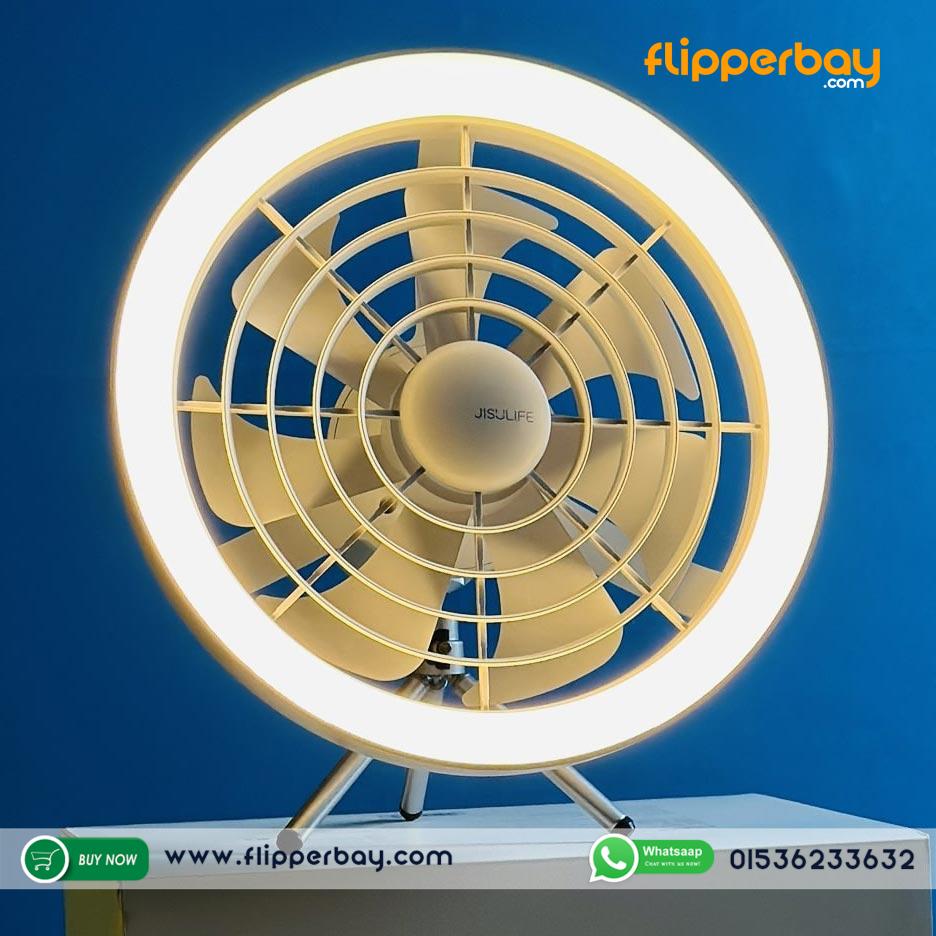 JISULIFE FA17 Rechargeable Outdoor Ceiling Fan with LED Light – Portable, Silent & Long Battery Life