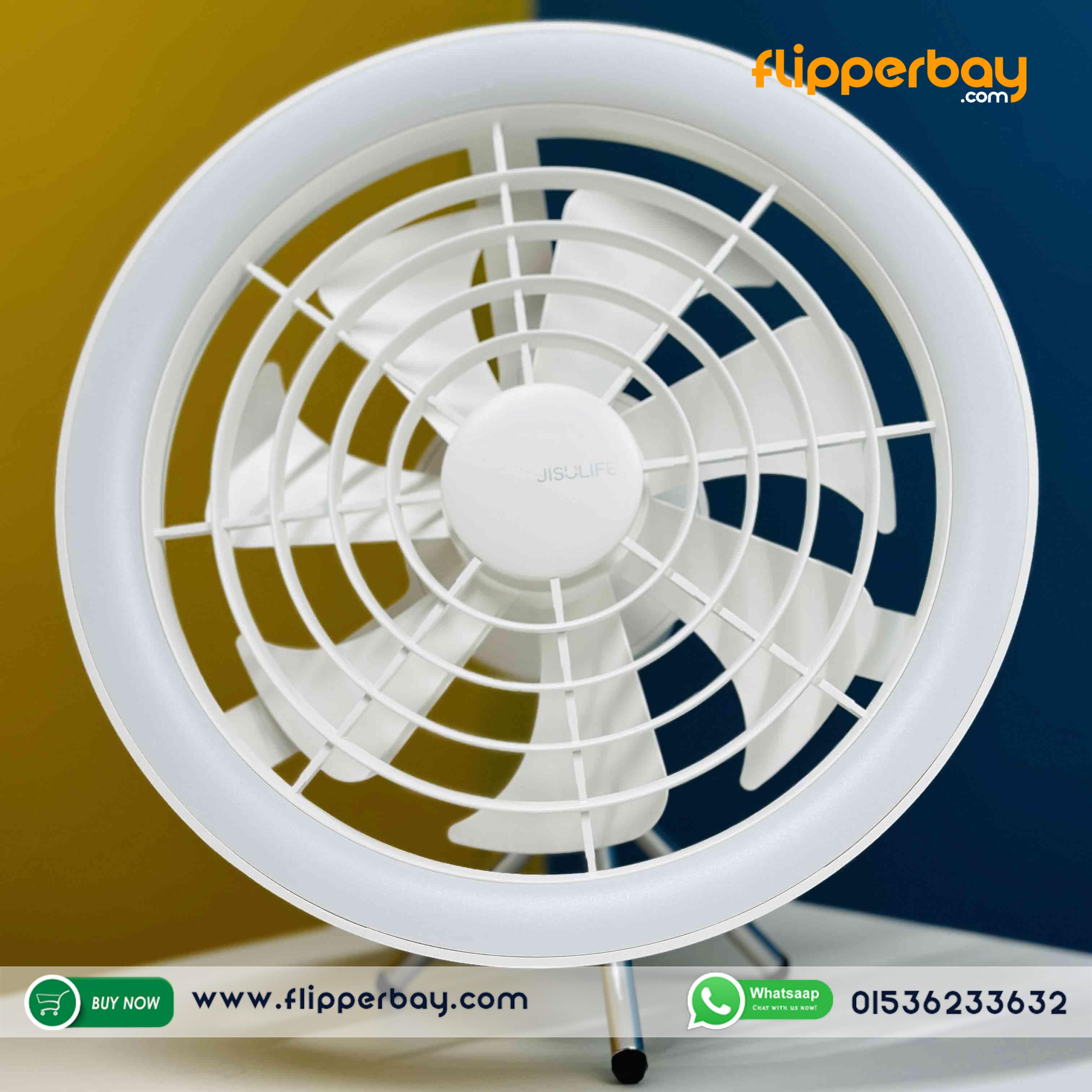 JISULIFE FA17 Rechargeable Outdoor Ceiling Fan with LED Light – Portable, Silent & Long Battery Life