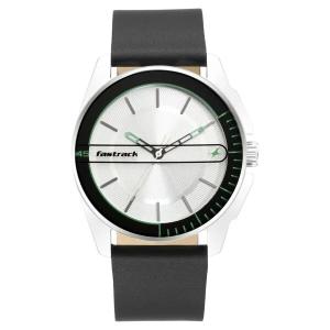 Fastrack Wear Your Look Quartz Analog Silver Dial Leather Strap Watch for Men (NS3089SL15)