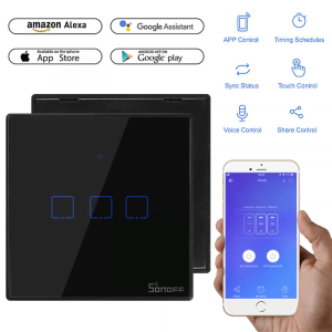 SONOFF WiFi Smart Wall Touch Switch T3 UK 3 Gang- Compatible with Alexa, Google Assistant