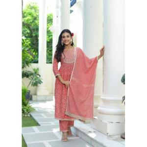 Muslin Cotton Kameez Set - Pastel Red