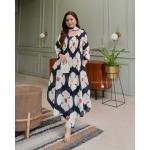 Digital Printed Cotton Gown Set - Black