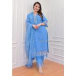 Embroidered Cotton Kameez Set - Skye Blue