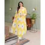 Digital Printed Cotton Gown Set - Yellow