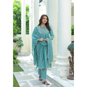 Muslin Cotton Kameez Set - Skye Blue