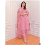 Embroidered Cotton Kameez Set - Pastel Red