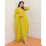 Embroidered Cotton Kameez Set - Yellow