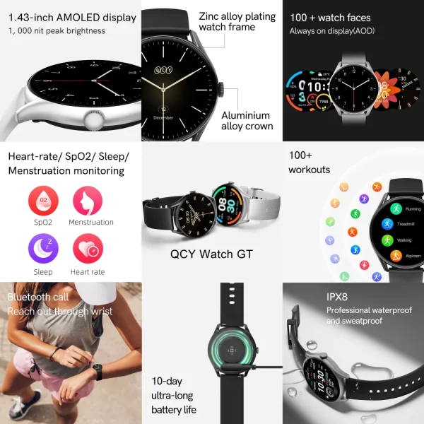 QCY Watch GT Smart Watch Retina AMOLED Display
