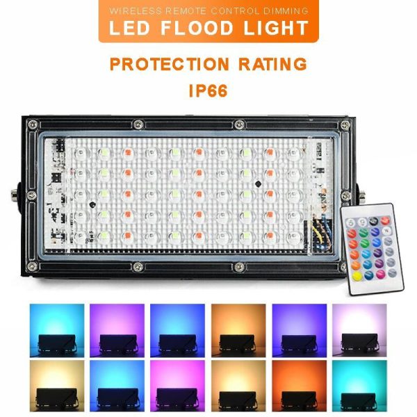 RGB LED Remote Controlled IP65 Waterproof Outdoor Flood Light - 50W
